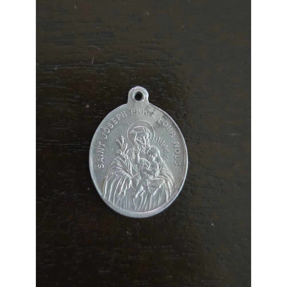 Vintage French Saint Joseph & St. Jean Baptiste Medal Pendant 1" Religious